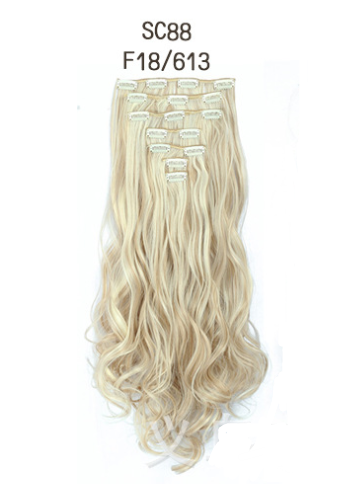 Inter-color T-color chemical fiber hightemperature silk clip hair clip hair extension hair clip long roll wig