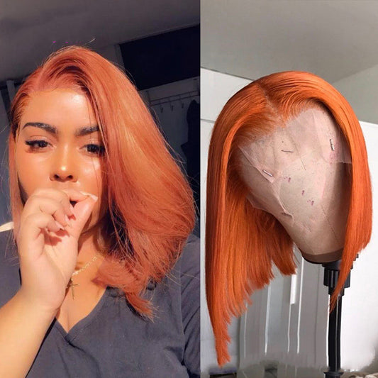 Gradient Color Short Bob Wig Orange Lace Front Human Hair Wig