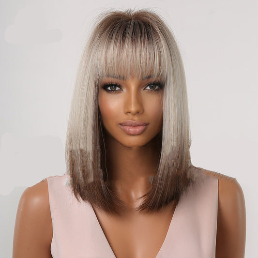 European-style Bangs Gradient Brown Shoulder-length Straight Hair