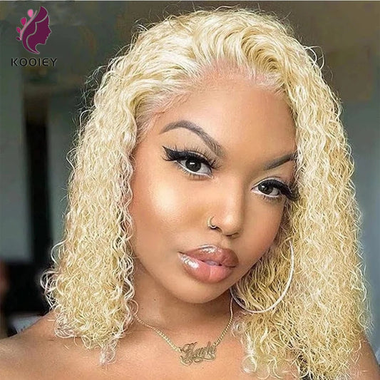 613 Water Wave Blonde Bob Wig 13x4 Lace Front Human Hair Wigs For Women Highlight Free Part Human Hair HD 13x6 Lace Frontal Wig