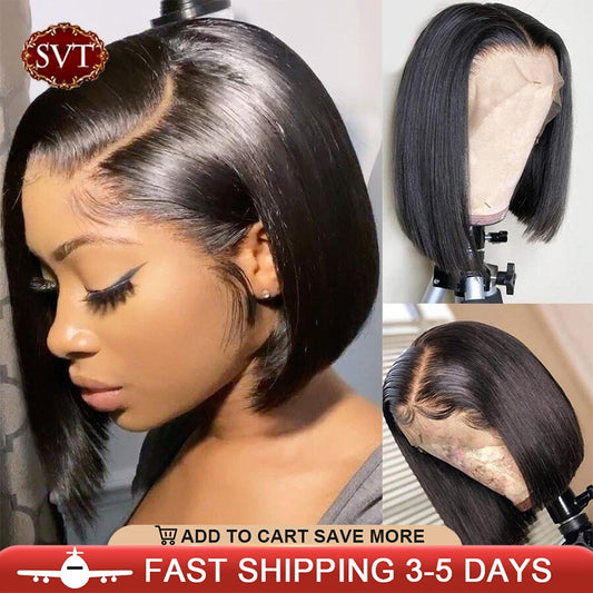 SVT Short Bob Straight 4X4 Lace Closure Wigs PrePlucked Baby Hair Lace Human Hair Wigs For Women Peruvian Bob Closure Wig 180%