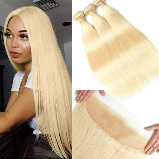 613 Blonde Bundles With Frontal Brazilian Straight Human Hair Bundles With Frontal 13X4 Lace Size Remy Hair Mslove