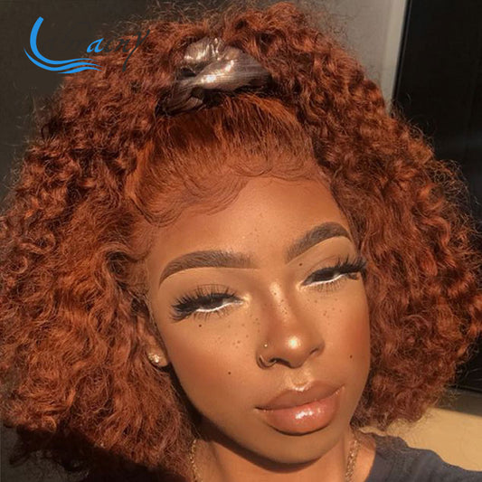 Jerry Curly 13X6 Lace Closure Human Hair Wigs Bob Orange HD Transparent Lace Frontal Ginger Bob Bleached Knot Preplucked Wig