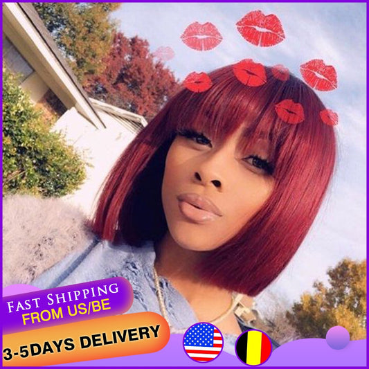 BEAUDIVA Glueless RedShort Human Hair Wigs For Women Black With Bang Blonde Yellow Burg Brazilian Straight Hair Short Bob Wigs