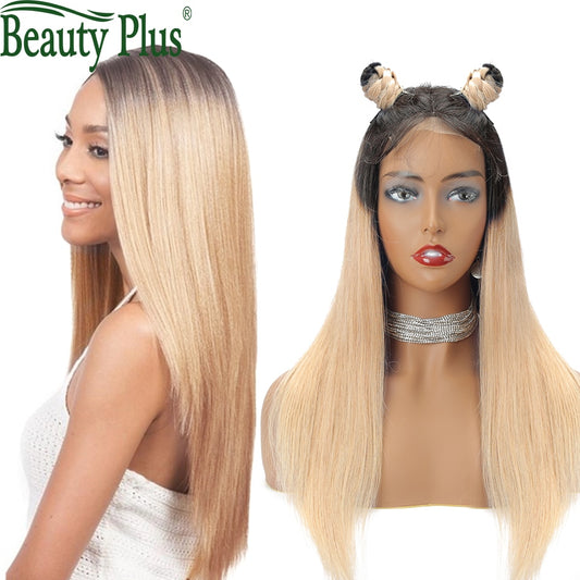 Color Lace Front Human Hair Wigs Honey Blonde Preplucked 150% Lace Frontal Wig Remy Hair Straight 1B 27 Brazilian Human Hair Wig