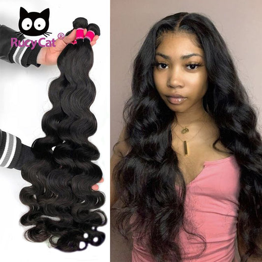 RucyCat 32 34 36 38 40 Inchs Body Wave Bundles Brazilian 100% Human Hair Bundles No Shedding Soft Remy Hair 30 Inch Bundles