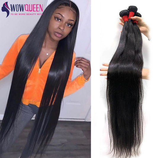 32 34 36 40 Bone Straight Hair Bundles WOWQUEEN 100% Human Hair Bundles Remy 30 Inch Bundles Soft Brazilian Hair Weave Bundles