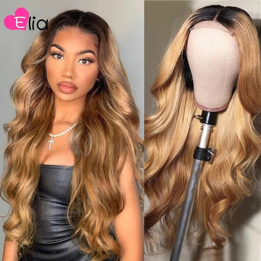 Elia T1B 27 Lace Frontal Wig Body Wave Wigs For Black Women Brazilian Human Hair Wig Pre Plucked Wigs Wholesale Free Shipping