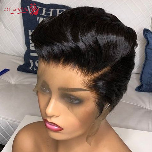 Pixie Cut Bob Lace Front Human Hair Wigs Natural Black 13x4 Straight Lace Front Wigs Short For Women Alilumina