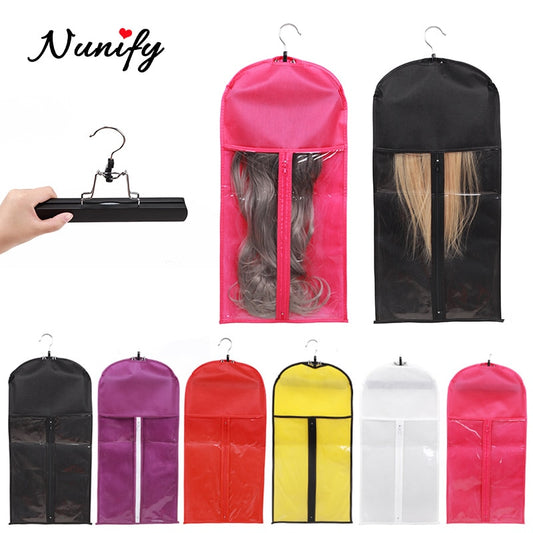 Nunify Hair Extension Storage Bag With Wooden Hanger Pink White Purple Hair Bags Top Wig Packaging Bags For Hair Bundles