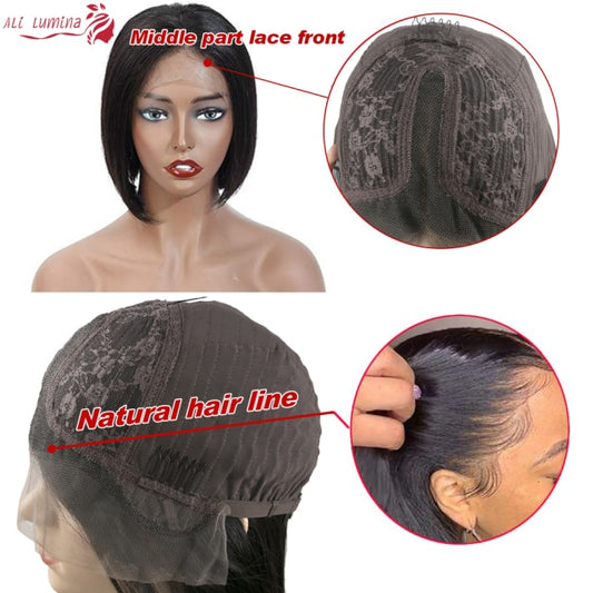 Pixie Cut Bob Lace Front Human Hair Wigs Natural Black 13x4 Straight Lace Front Wigs Short For Women Alilumina