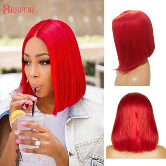 Colored Blonde Full Machine Made Bob Wigs Human Hair Glueless 180% Density Straight Non Lace Front Short Cut Wig For Black Women